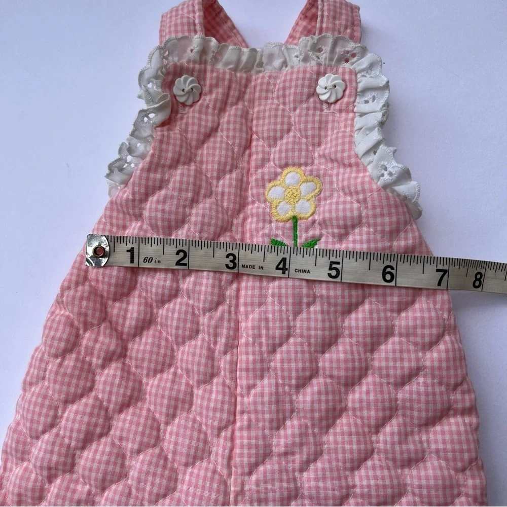 Vintage Carters Quilted Pink Overalls Baby Bibs Eyelet Trim